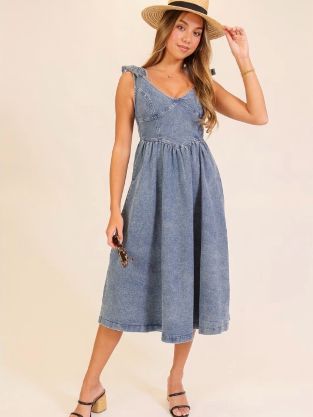 Light Wash Denim A-Line Dress - Picture 2 of 13
